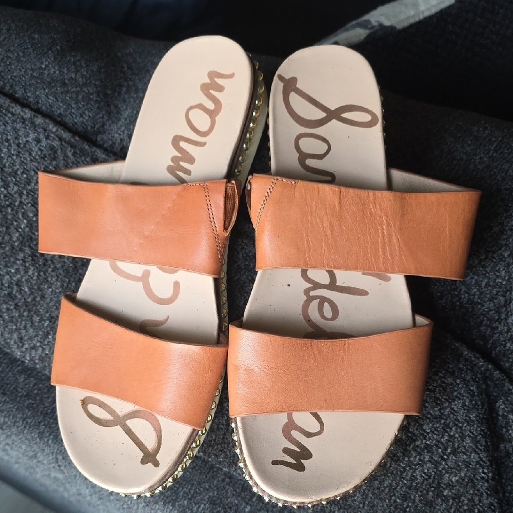 👡 Sam Edelman Tan Casual Flat Sandals – Size 8M | Minimalist Two-Strap Design